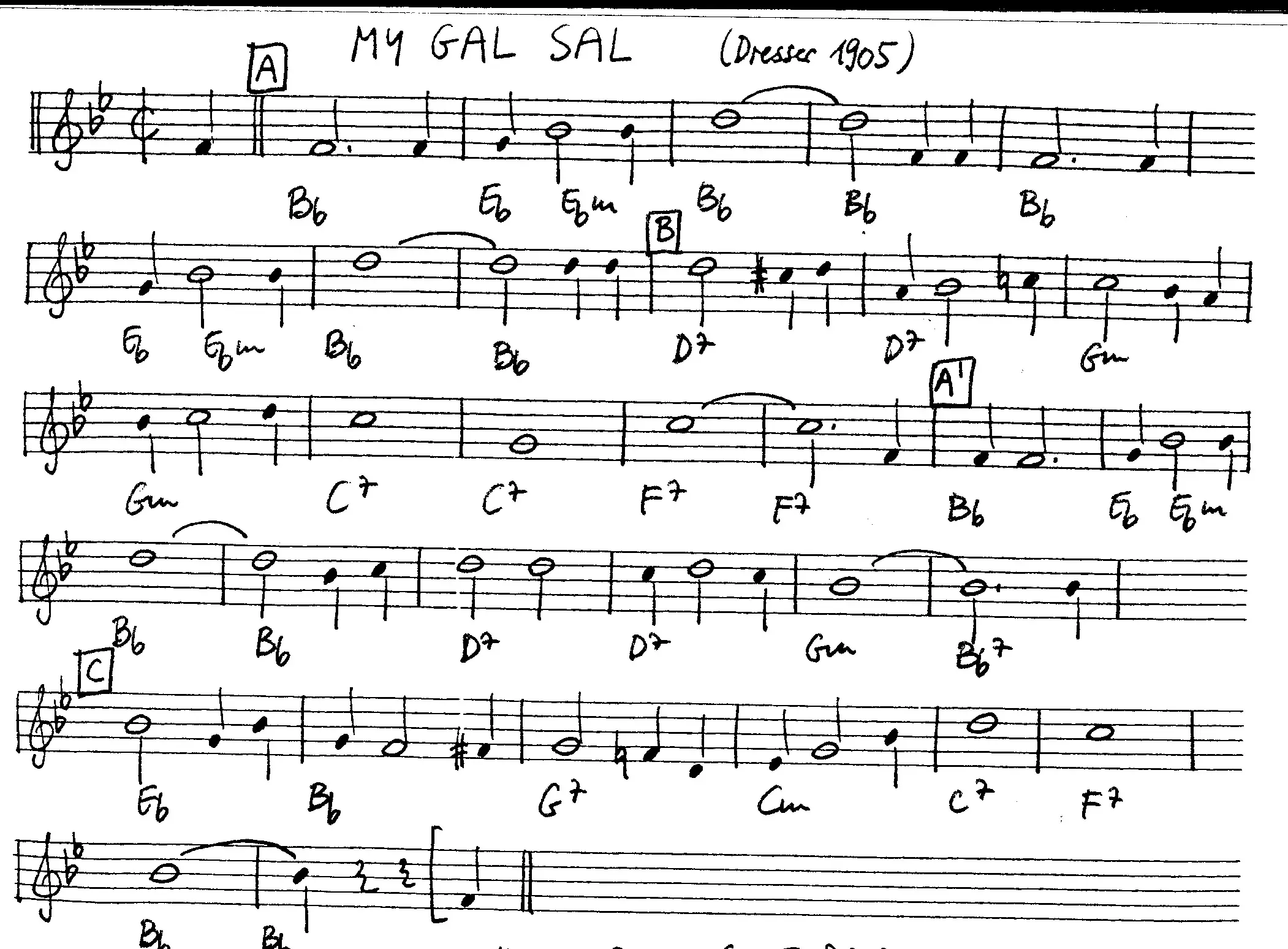 my gal sal free jazz leadsheet - Courtesy of the Jungle Jazz Band